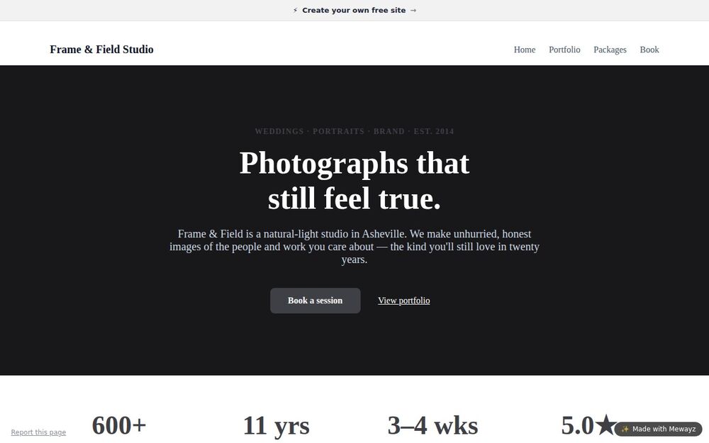 A photographers website built with Mewayz